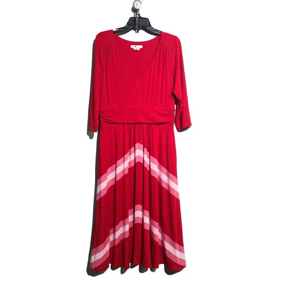 Boden Juliet Poinsettia Jersey Pleated Midi Dress Size 10 P Red/Pink Chevron - Picture 2 of 5